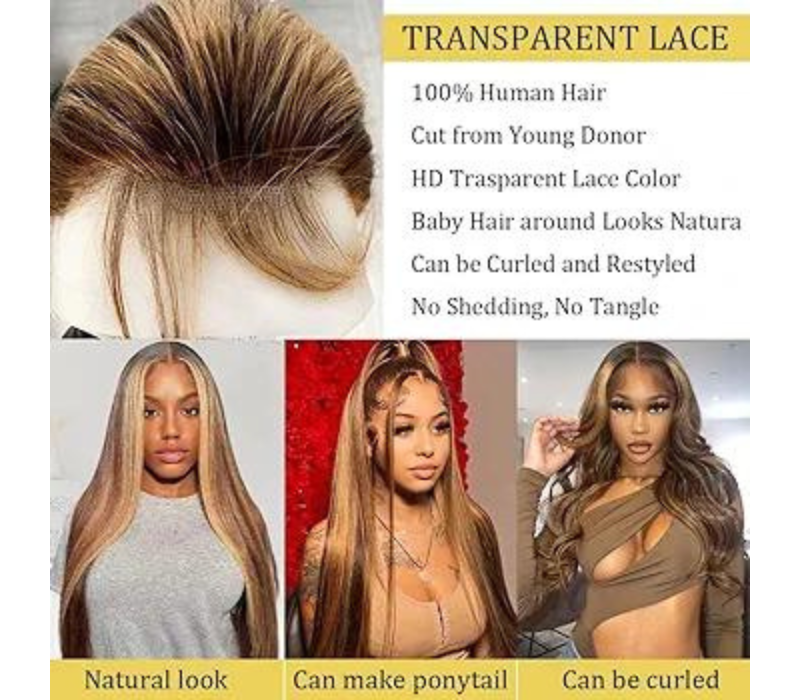 Ombre Straight honey Blonde lace front wig human hair with baby hair